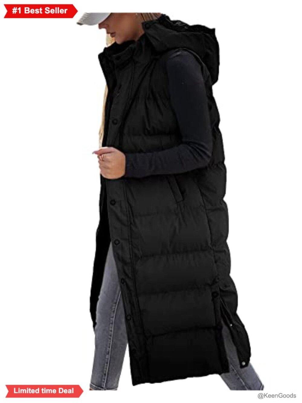 Women's Long Quilted Puffer Vest Hooded Sleeveless Zip Up Winter Outerwear